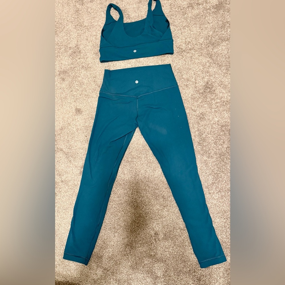lululemon athletica Teal Pants & Jumpsuit Set (size 8 leggings, size 10 top)